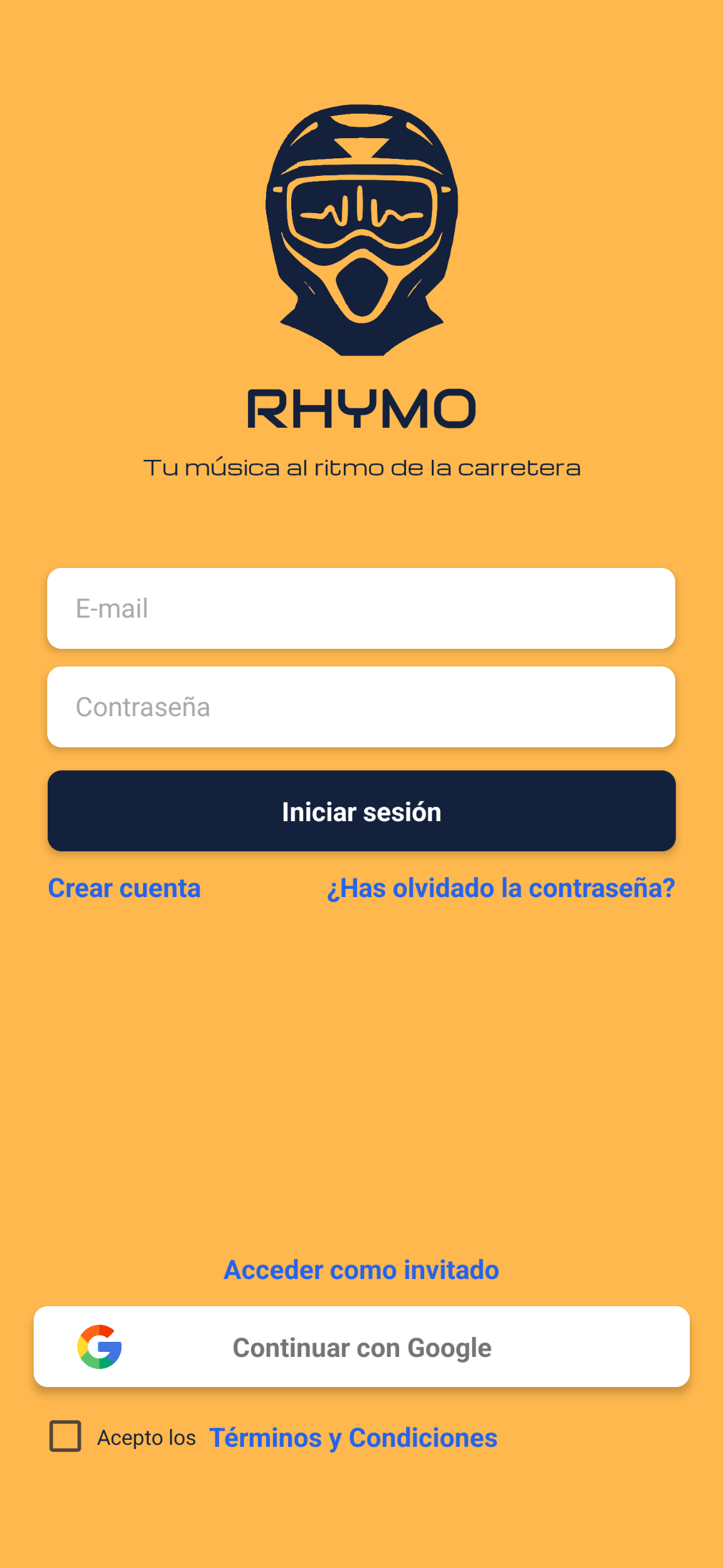 Vista de login para entrar en RHYMO